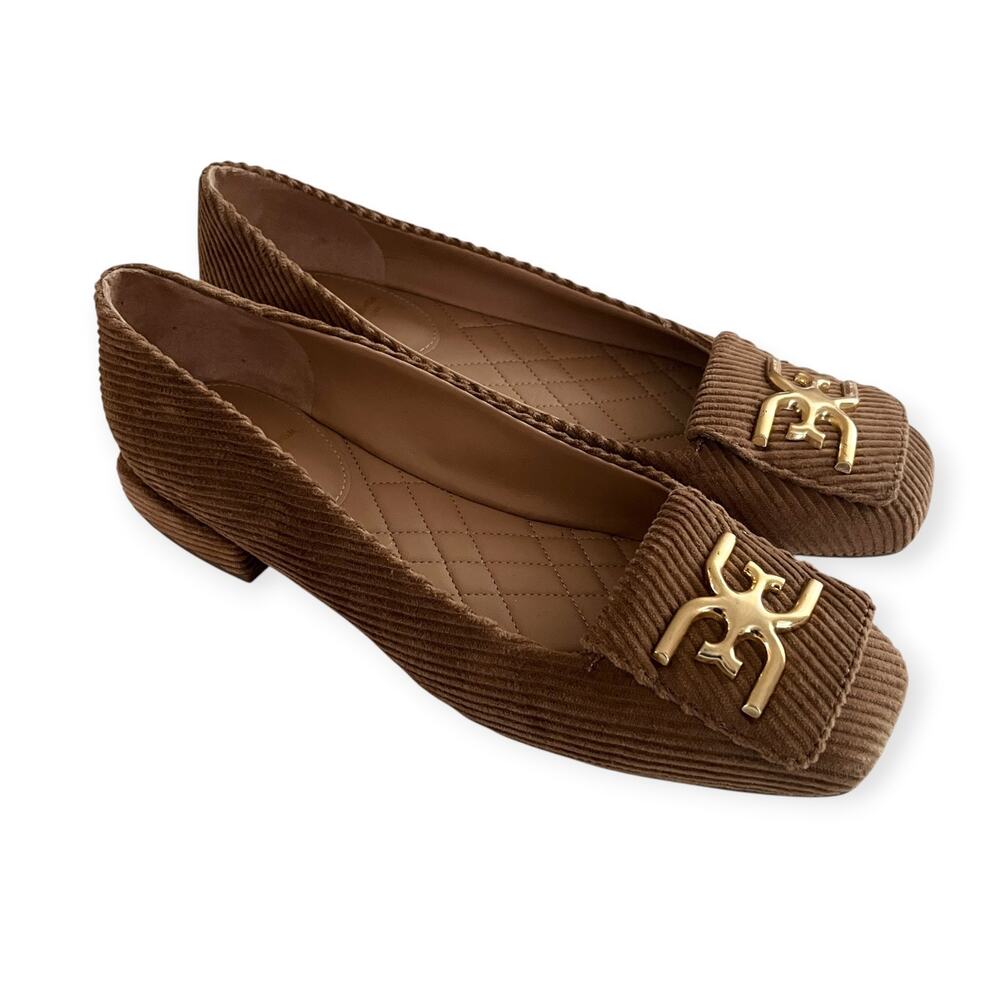 Sam Edelman Emina Light Brown Square Toe Corduroy Flats Embellished Chic 8 NWOT